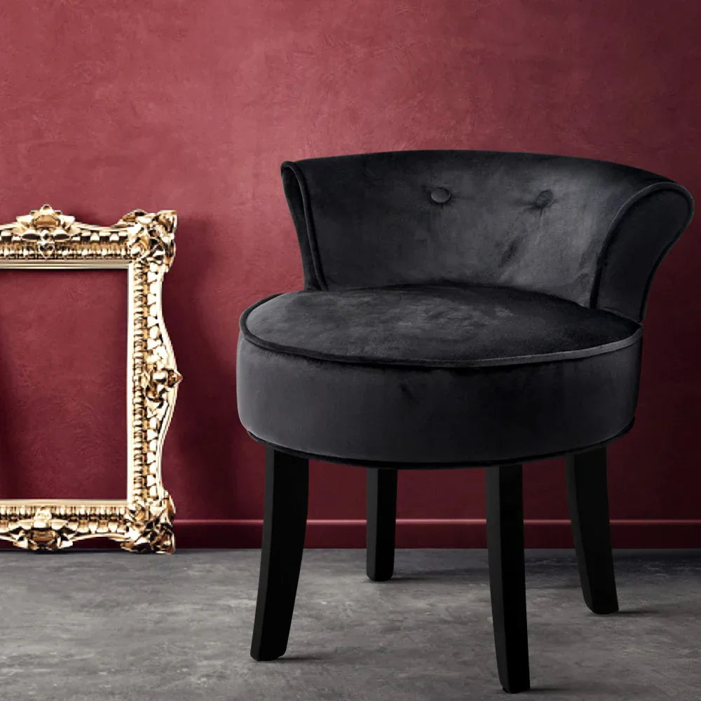 Artiss Vanity Stool Velvet Black Abella - Mekamart Australia