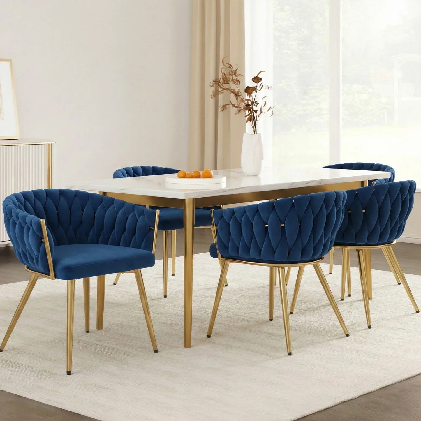 1 Set of 4 Artiss Dining Chairs Velvet Weaving Armchair Blue - Mekamart Australia