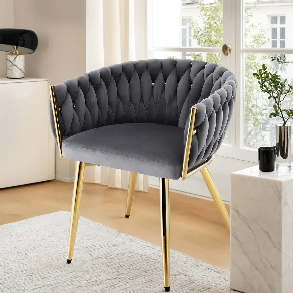 Artiss 1x Dining Chair Armchair Cafe Kitchen Lounge Chairs Velvet Weaving Grey - Mekamart Australia