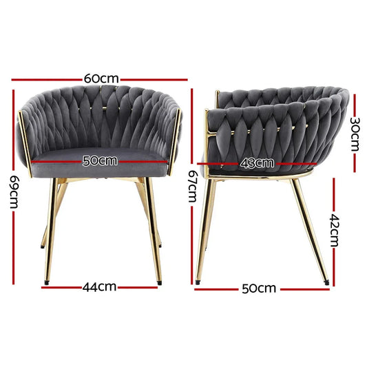 1 Set of 2 Artiss Dining Chairs Velvet Armchair Grey - Mekamart Australia