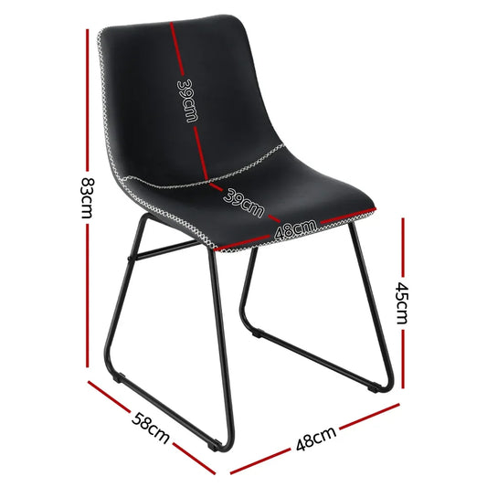 Artiss 2x Dining Chairs Retro PU Leather Kitchen Lounge Cafe Accent Chair Black - Mekamart Australia
