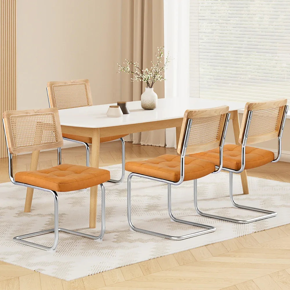 Artiss Dining Chairs Set of 4 PU Leather Rattan Cantilever Brown - Mekamart Australia