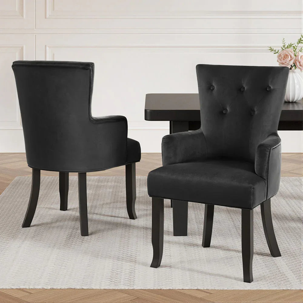 2x Artiss Dining Chairs Velvet French Provincial Armchair Black - Mekamart Australia