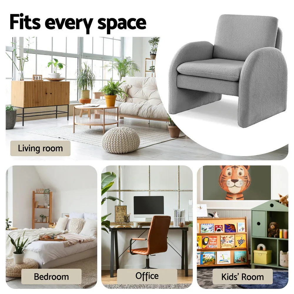 Artiss Armchair Accent Chair Lounge Tub Sofa Couch Curved Arm Seat Boucle Grey - Mekamart Australia