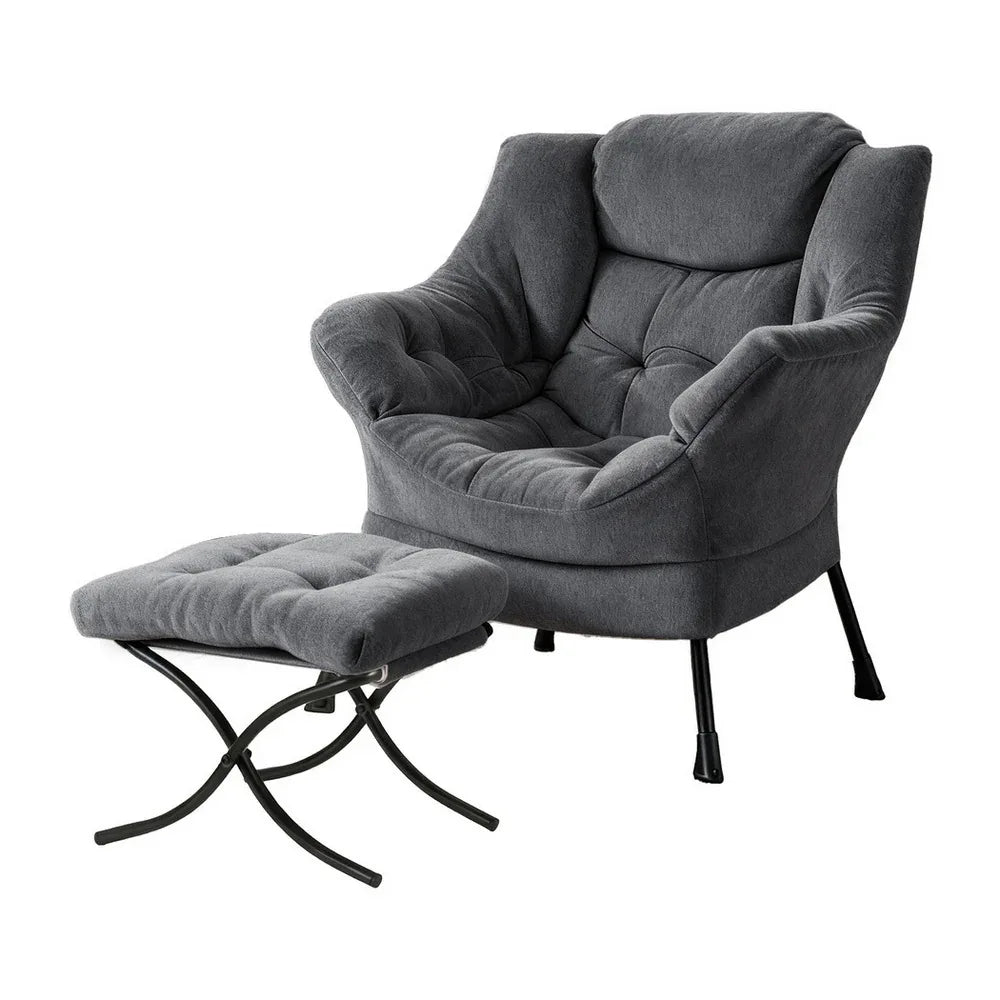 Artiss Armchair Accent Chair Ottoman Lounge Footrest Velvet Grey - Mekamart Australia
