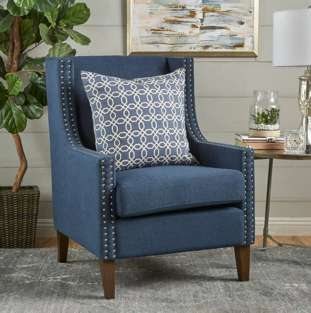 Cecilia Classic Studded Dark Blue Wingback Club Armchair - Mekamart Australia