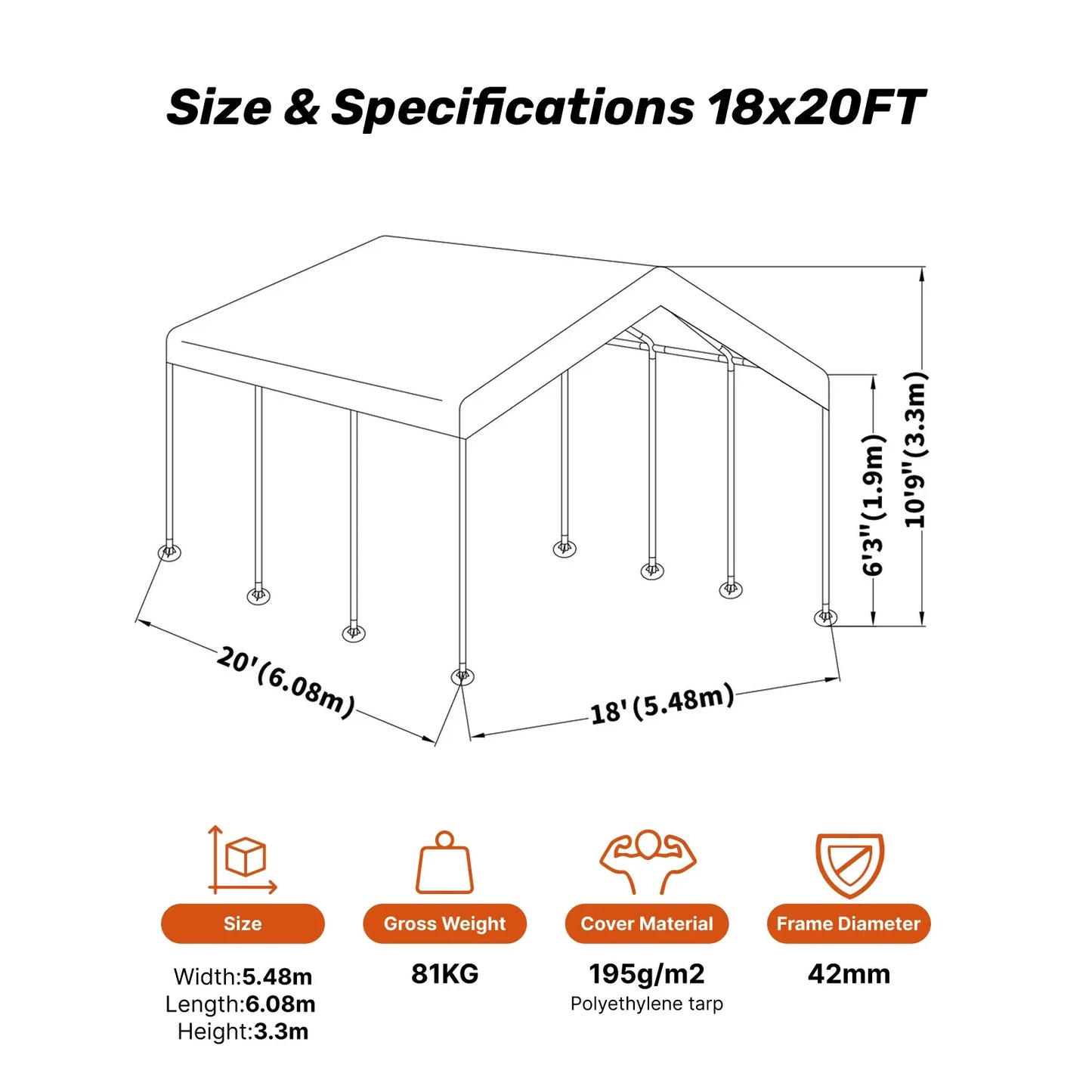 Samland Portable Carport Garage Shelter Canopy Double Size 18x20FT - Mekamart Australia