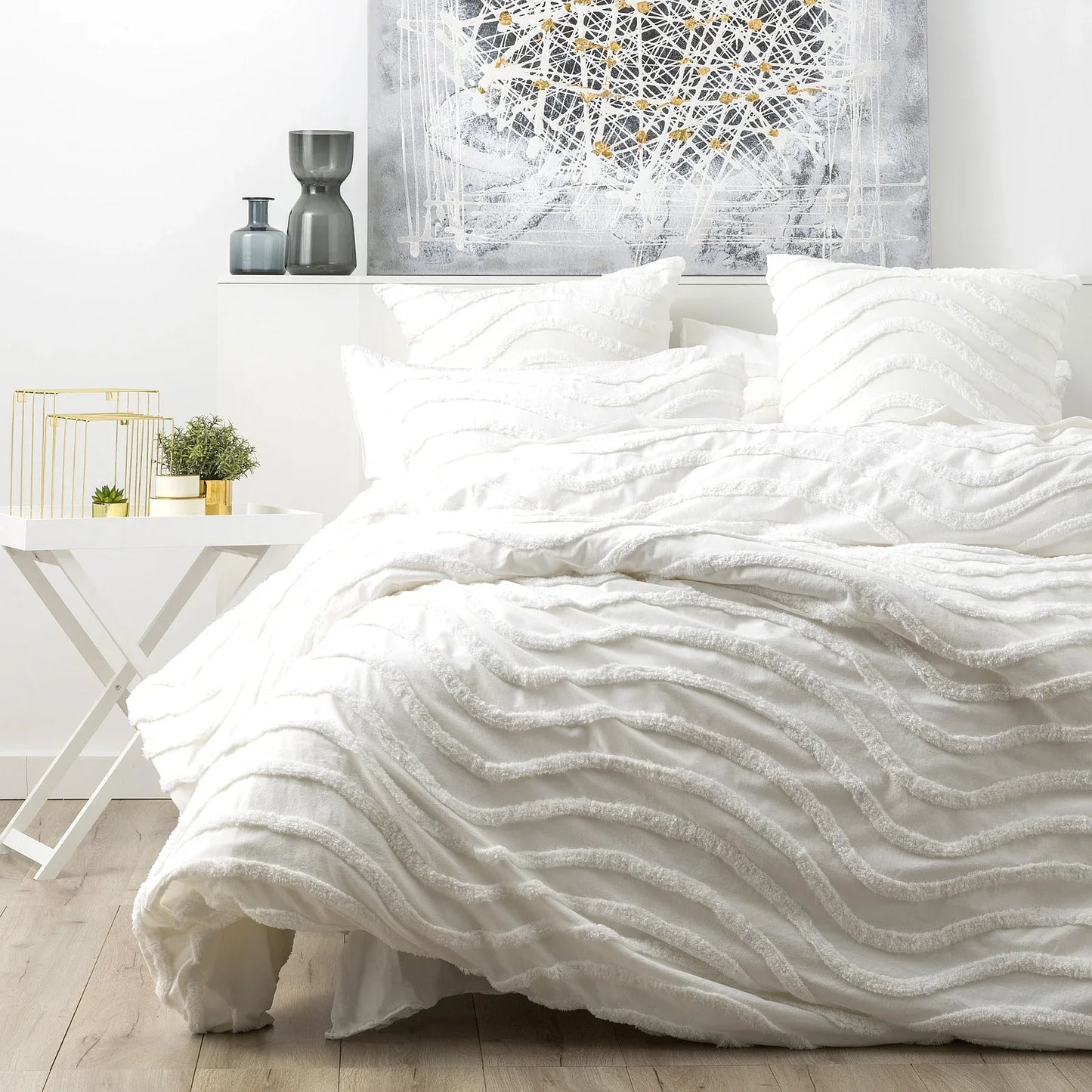 Chenille Wave 100% Cotton Vintage Washed White Tufted European Pillowcase by Cloud Linen - Mekamart Australia