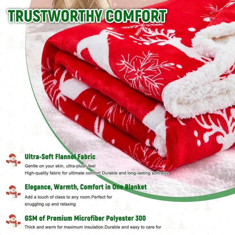 Christmas Throw Blanket, Christmas Decorations Gifts for Women, Sherpa Flannel Fleece Winter Holiday Blanket, Fluffy Cozy Soft Christams Throws for Couch Sofa Bed, Reindeer Stars, 50" X 60" - Mekamart Australia
