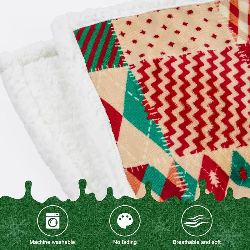 Christmas Throw Blanket, Christmas Decorations Gifts for Women, Sherpa Flannel Fleece Winter Holiday Blanket, Fluffy Cozy Soft Christams Throws for Couch Sofa Bed, DoubleDeer, 50" X 60" - Mekamart Australia