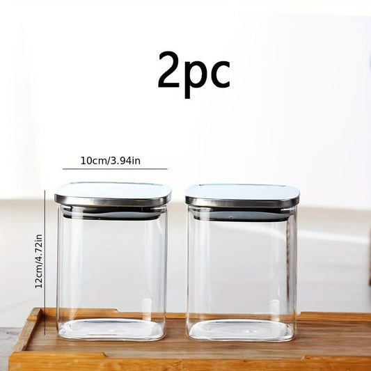 airtight storage jars, coffee bean jars, stainless steel lid, glass jars with lids, square canisters, pantry organisation, kitchen storage Australia - Clear - Size 2pcs-450ml