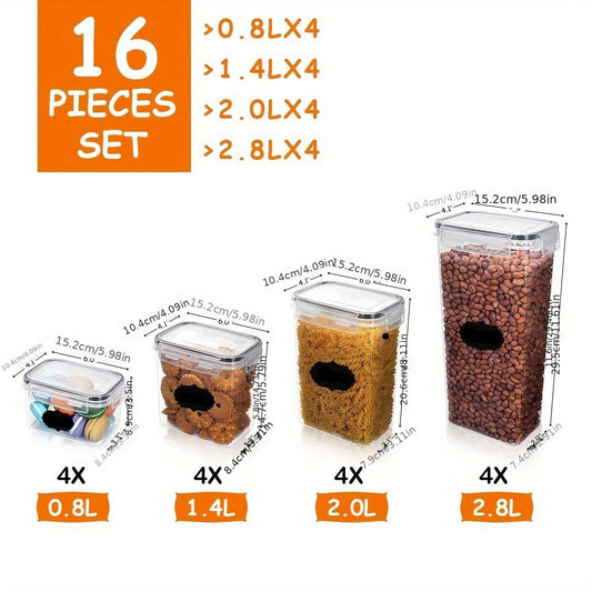 food storage containers, thickened PP containers, airtight food containers, food-grade storage, grain storage, dry goods storage, pantry organization, Australian kitchen - White - Size 16pcs