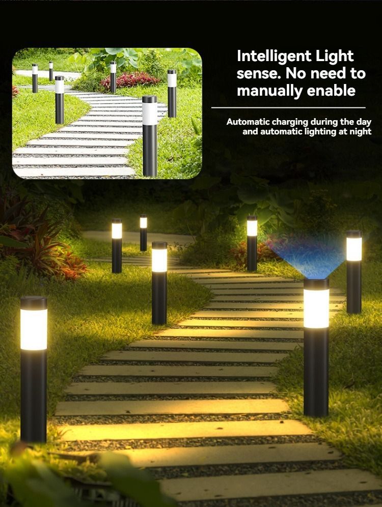 solar lawn lights, stainless steel outdoor lights, 3-LED garden lights, waterproof outdoor lights, modern outdoor lighting, cylindrical solar lights, Australian outdoor lights - Black with white light - Size 2PCS