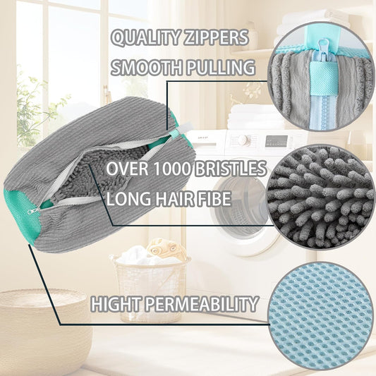 Shoe Washer Bag Laundry Shoe Bag for Washer & Dryer, Reusable 2 Pack Sneaker Cleaning Bag, 360° Deep Cleaning Machine for All Shoe Types with Self-Locking Zipper(Grey)
