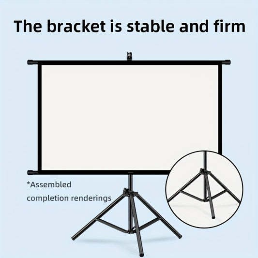 120in Portable and mobile projection screen with tripod stand, 16:9 HD format, suitable for home theater and indoor wall mounting. Made of polyester fabric, easy to set up and use. Ideal for office presentations and home entertainment, ready to use right