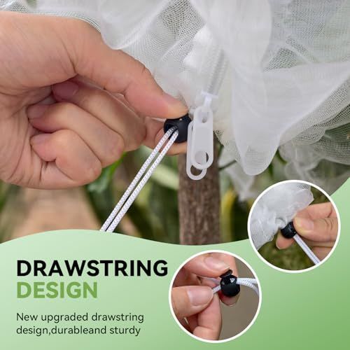 8.2x6Ft Garden Bird Netting for Plant and Fruit Tree Protection,4 Pack Garden Netting with Zipper & Drawstring,Mosquito Net Pest Barrier for Blueberry Bushes Tomato Fruit Tree and Plants - White - Size 8.2x6Ft