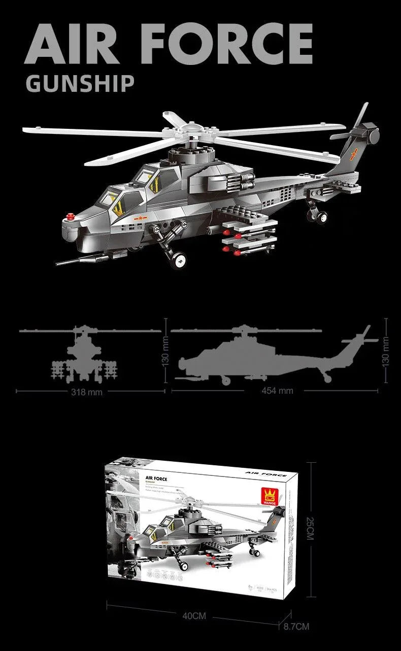 Christmas gift WZ-10 Attack Helicopter Building Blocks Set, 264 Pieces Military Model Kit for Kids Aged 6+ & Enthusiasts(WZ10 helicopter gunship) - Mekamart Australia