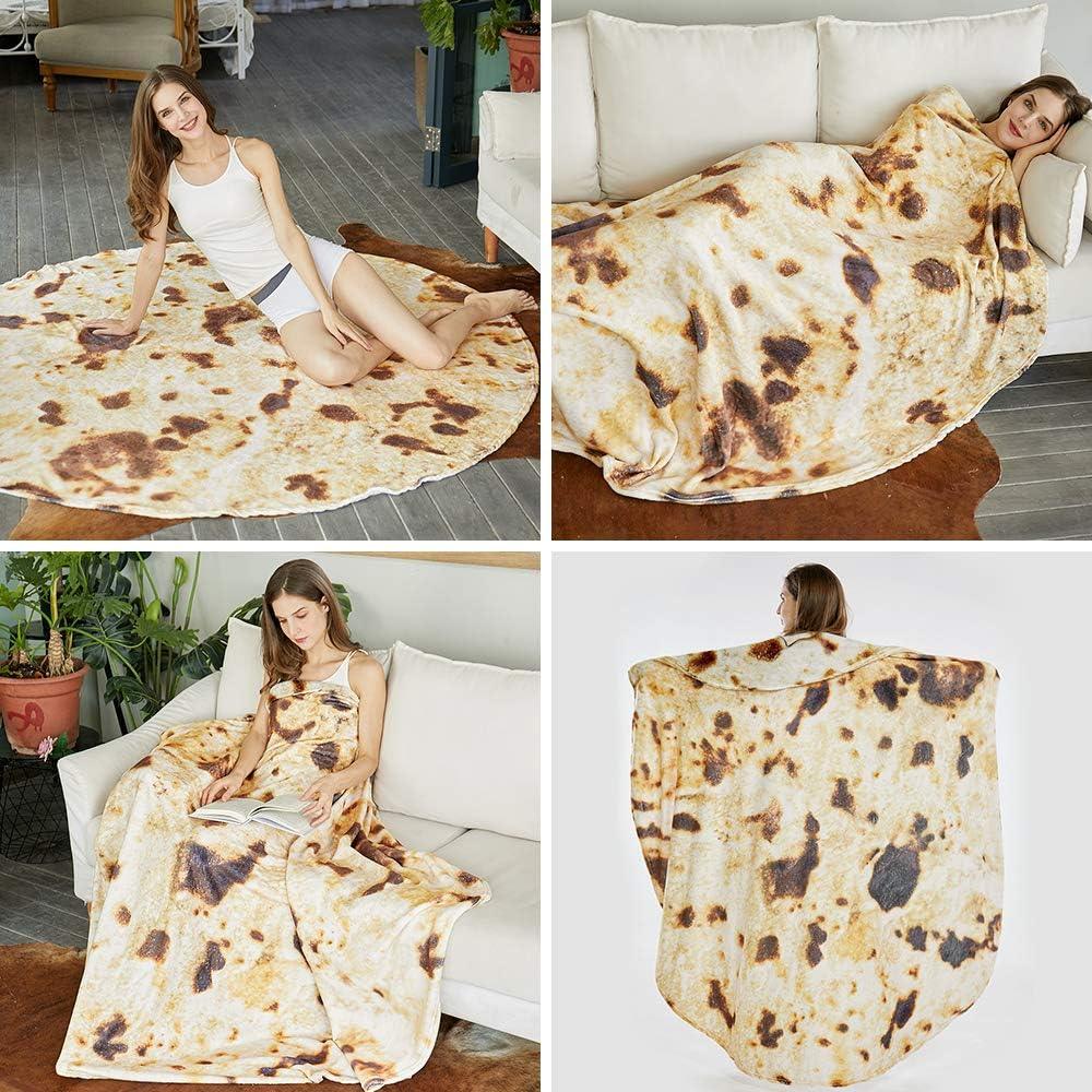 Burritos Tortilla Throw Blanket (Brown), Novelty Funny Round Blanket for Kids & Adults, Soft Flannel Tortilla Wrap Blanket(36",Baby) - Mekamart Australia