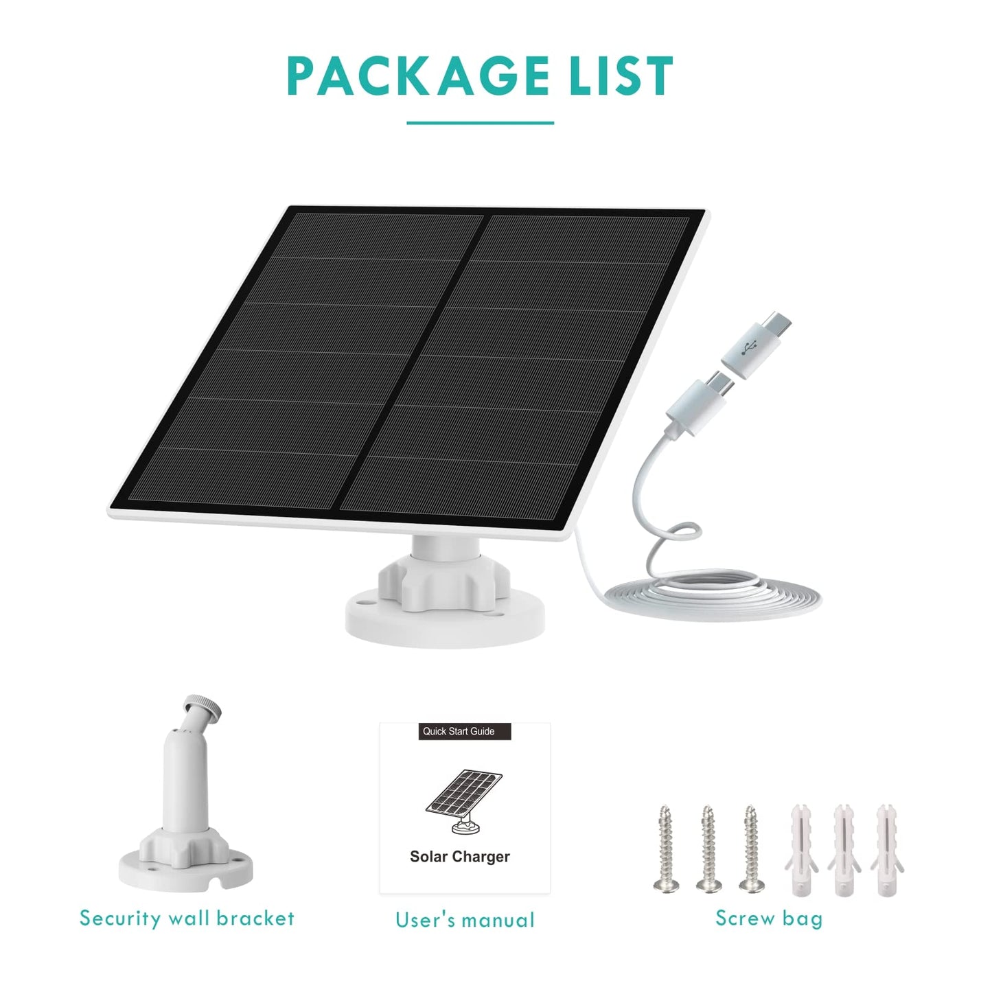 5W Solar Panel for Outdoor Security Camera – 5V USB Charger with 9.8ft Cable, IP65 Waterproof, Adjustable Mount, Compatible with Most Battery Cameras (White)