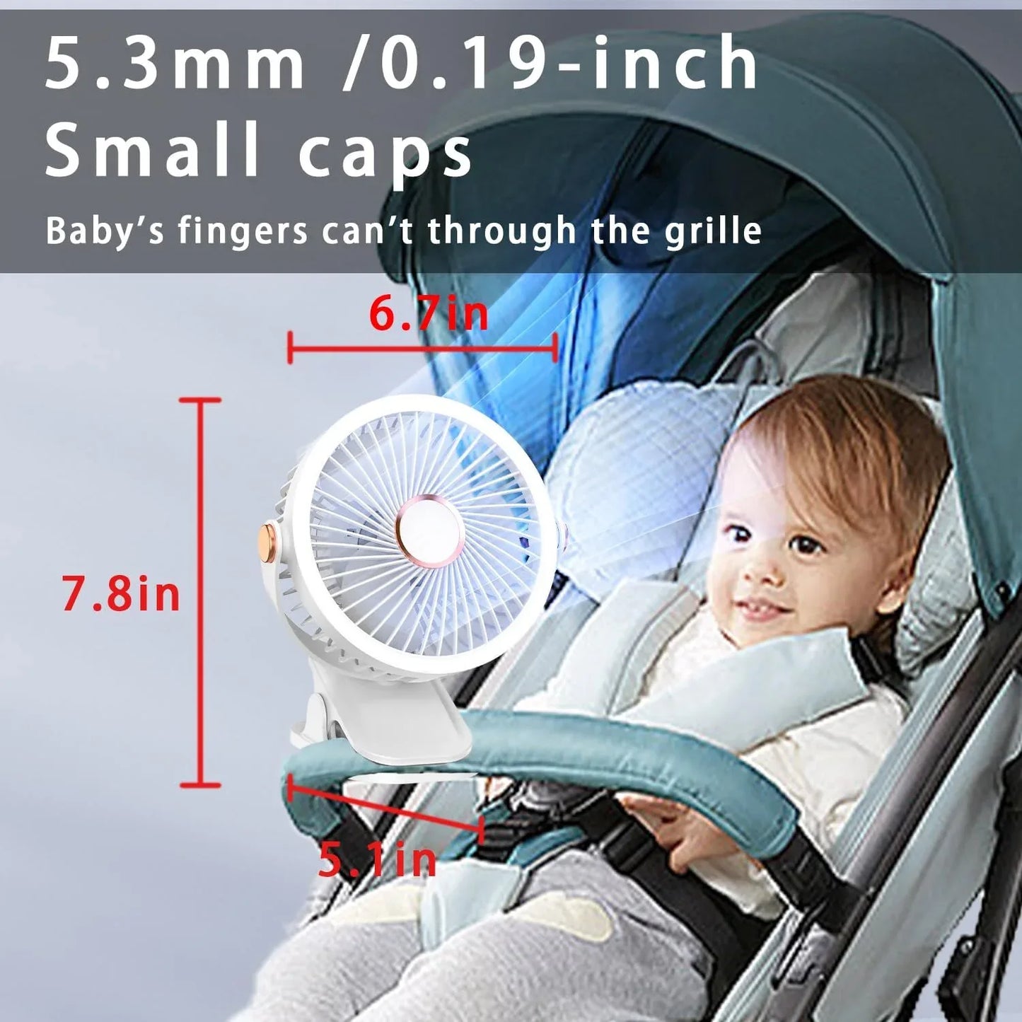 Mini Clip-on Fan with LED Light – USB Rechargeable, 360° Rotatable, 5-Speed Cooling for Desk, Bed, Camping & Travel (White) - Mekamart Australia