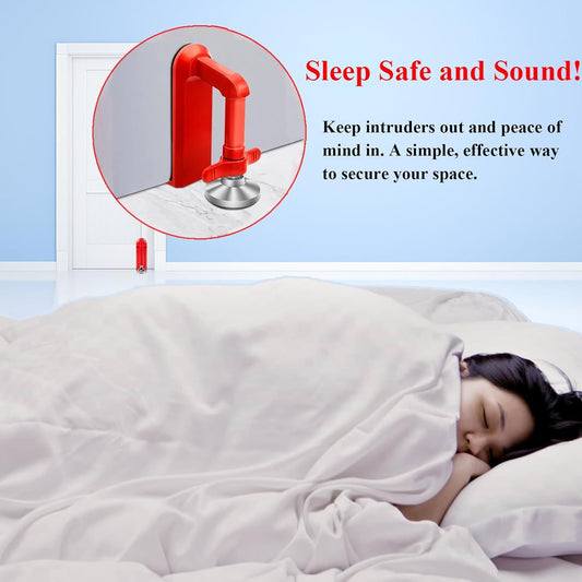 Heavy Duty Portable Door Lock for Travel, Adjustable Door Stopper for Home Security, No Drill Anti-Theft Door Jammer for Women, Kids, Solo Living (Red)