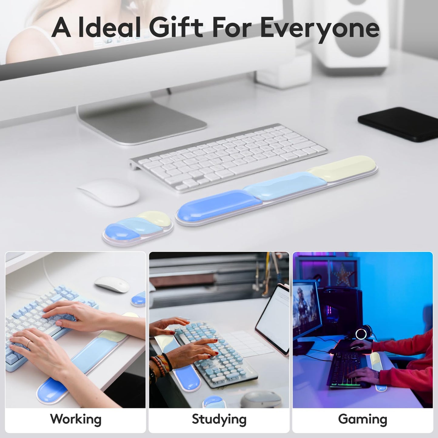 Ergonomic Gel Wrist Rest Set – Keyboard and Mouse Support Pad with Soft Cushioning for Office, Work, Gaming, and Study – Anti-Slip Base, Comfortable Design (Blue)