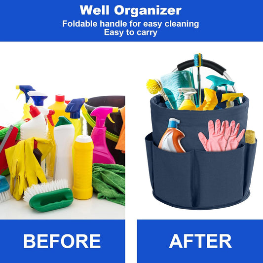 Blue Foldable Cleaning Caddy with 6 Outer Pockets: 17L Collapsible Storage Basket for Household, Bathroom, Picnic & Beach ā Durable Oxford Cloth Organizer | Other colors available in store