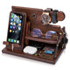 Wooden Desk Organizer for Men β Multi-Function Phone Stand, Watch & Glasses Holder, Key & Wallet Tray (Vintage Brown)