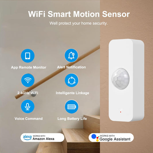 Smart WiFi Motion Sensor with App Alerts ā 128° Detection, 6m Range, No Hub Required, Voice Control & Automation (White)