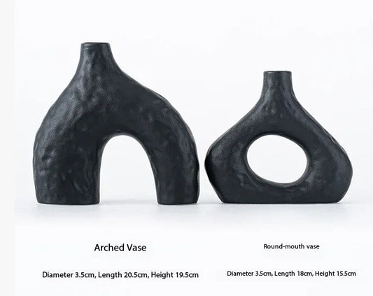 Minimalist Ceramic Vase Set (2-Piece): Modern Home Decor for Flower Arrangements (Black) | White Version Available In-Store - Mekamart Australia