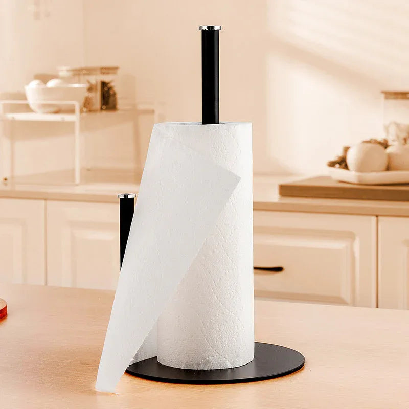 Iron Double Pole Paper Towel Holder for Kitchen Countertop Cling Film Storage Rack-Black - Mekamart Australia