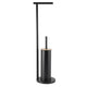 2-in-1 Iron Floor Standing Roll Paper Holder and Bamboo Lid Toilet Brush For Bathroom and Toilet-Black - Mekamart Australia