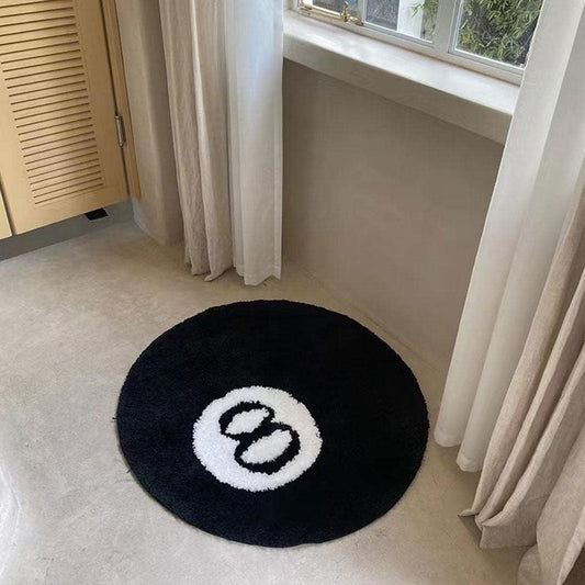 Black Carpet, Billiard Ball Mat, 8-Ball Soft & Fluffy Black Carpet Bedroom Decoration, Black Circle Carpet for Living Room Home Decor 80*80
