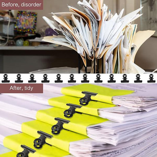 Bulldog Clip Hinged Metal Clips 22mm Strong Spring Black Clips for Files Bags Photos 50 Pieces