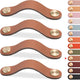 4 pcs Leather Furniture Handles, Cabinet Door Knobs in Leather, Drawer Handles, Vintage Furniture Handles for Cabinets, Dressers, Kitchens - Light Coffee, 128 mm