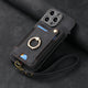 Leather RFID Anti-Theft Phone Case with Strap Compatible with iPhone 15 Pro Max Black Card Holder Loop Buckle