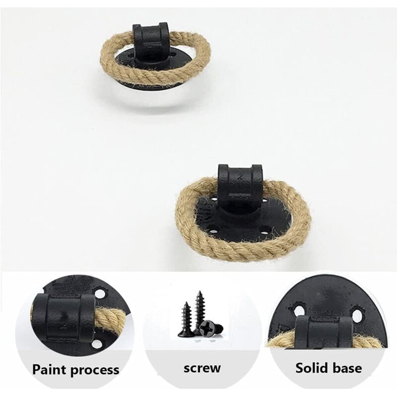 2 pcs Vintage Hemp ROpe Wrought Iron Handle Wooden Door Handles Cabinet Knobs Sliding Door Handle Drawer Pull Ring