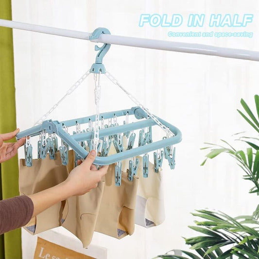 Sock Drying Rack Clothes Hanger With 32 Clips For Foldable Sock Dryer Clothespins Underwear Drying Rack Clothespins For