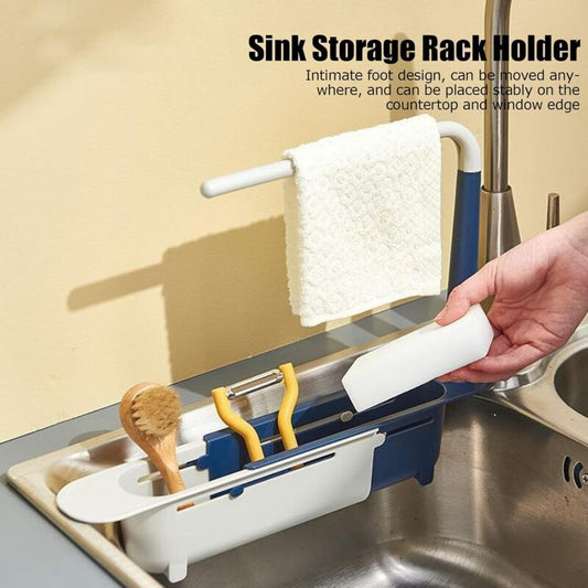 Sink Rack, Kitchen Sink Sponge Holder Telescopic Sink Storage Rack Freely Large Capacity Pp Expandable Sink Organizer