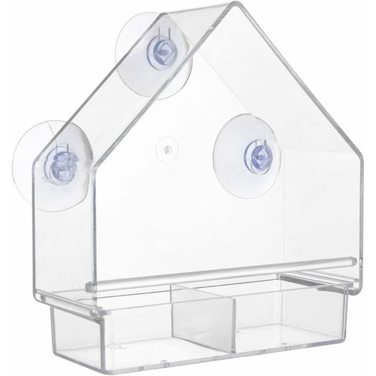 Clear Bird Feeder With Super Strong Suction Cups Removable Tray Refillable Weatherproof
