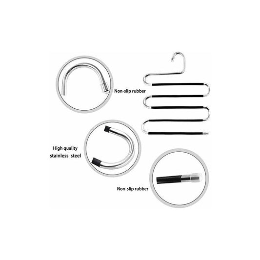 6 Pack Shaped Stainless Steel Non-Slip Pants Hangers For Jeans Scarf Trousers - Black