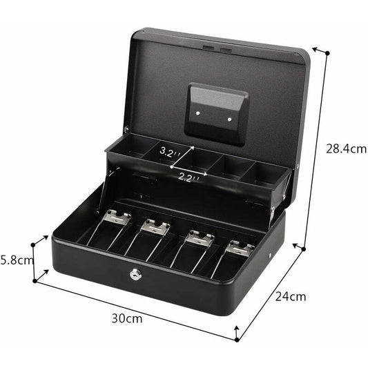 Lockable Metal Money Box Cash, Coin & Security Box Large Cash Box With Lock - New Metal Money Box - Black