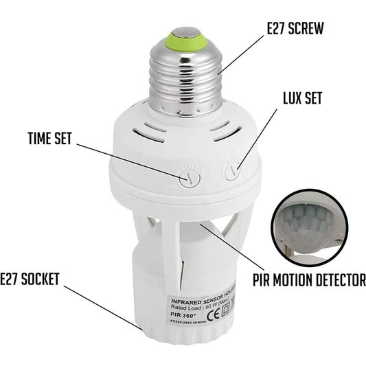Pir Motion Sensor Light Bulbs With E27 Base For Indoor Use With Time And Light Setting