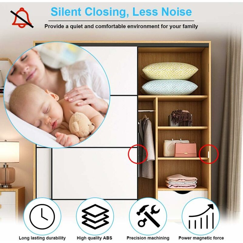 6 pcs Magnetic Push Catch Plastic Magnetic Catch Soft Close Magnetic Catch For Door Cabinet Drawer Sliding Cupboard