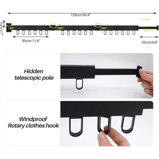 3 Tier Extendable Wall Mounted Clothes Drying Rack For Balcony And Bathroom Black Foldable Wall Mounted