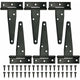 6 pcs Black T-Hinge Barn Door Hinge 4 Inch Exterior T-Hinges With 36 Screws Iron Door Hinges Heavy Duty Hinges For