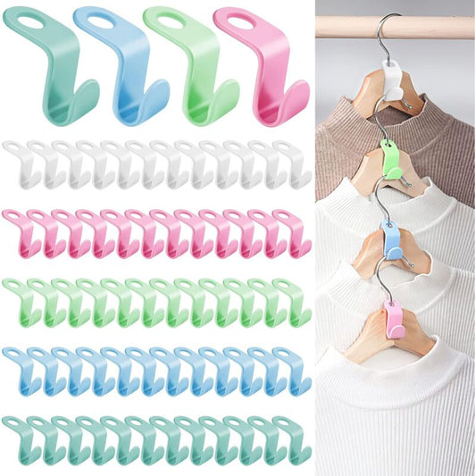 64 Pieces Hanger Hooks Plastic Hanger Connector Closet Hanger Connection Hook Perfect For Space Saving (Multi-Color)