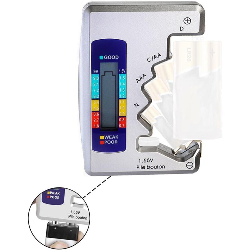 Universal Digital Battery Tester For Aaa Cdn 9V 1.5V Button Cell Mini Batteries
