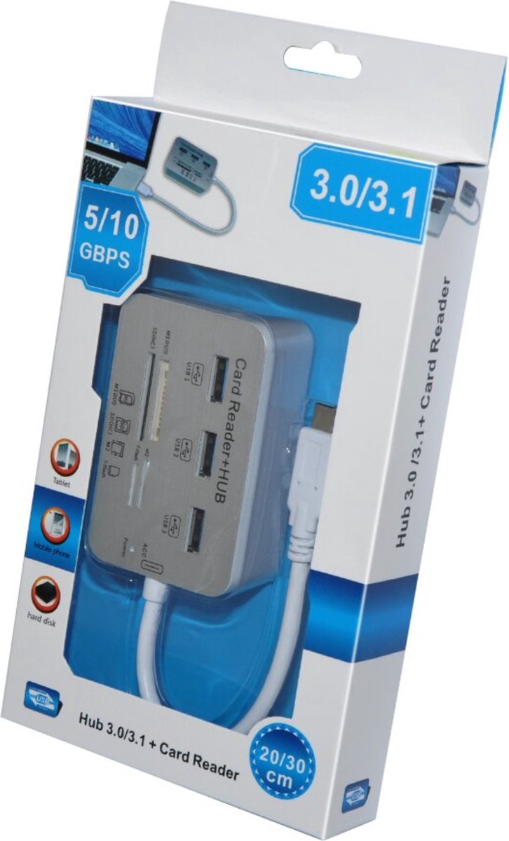 USB 3.0 Hub with 3-Port Splitter and Memory Card Reader - SD/TF/Micro SD Card Reader - USB 3.0 Hub