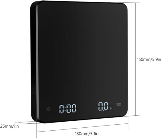 Precision Scale - Barista Scale - Coffee Scale with Timer - Small 3 kg / 0 g Coffee Scale with Gravity Sensor - Rechargeable Kitchen Scale - Barista Essential - High Precision - Black